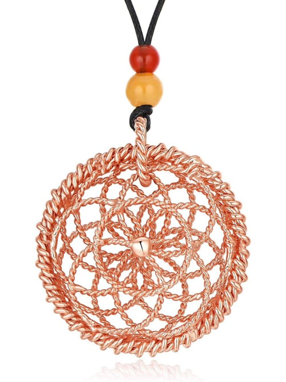 Spiritual Tensor Ring Necklace with Red Agate & Yellow Jade Beads for Meditation